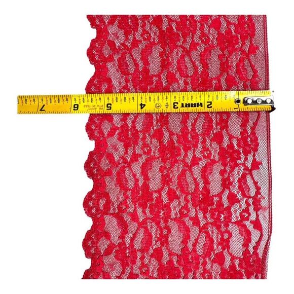 Vintage Large LOT Thick Wide Red Floral Lace Trim Fabric - 5.5" Scallop Lingerie - Picture 4 of 4